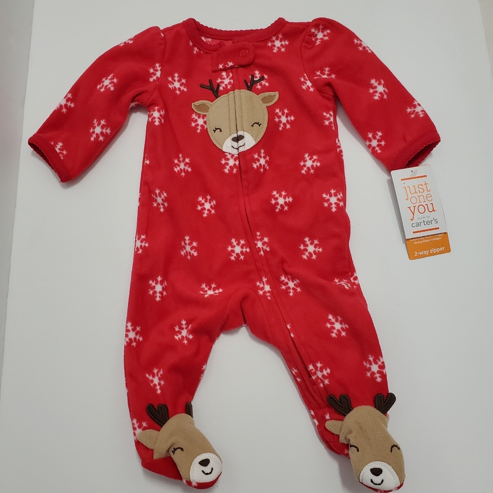 Carter's Just One You Christmas Reindeer Snowflake Fleece Pajama NB Newborn